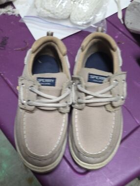 Sperry Kids Tan Canvas Boat Shoes